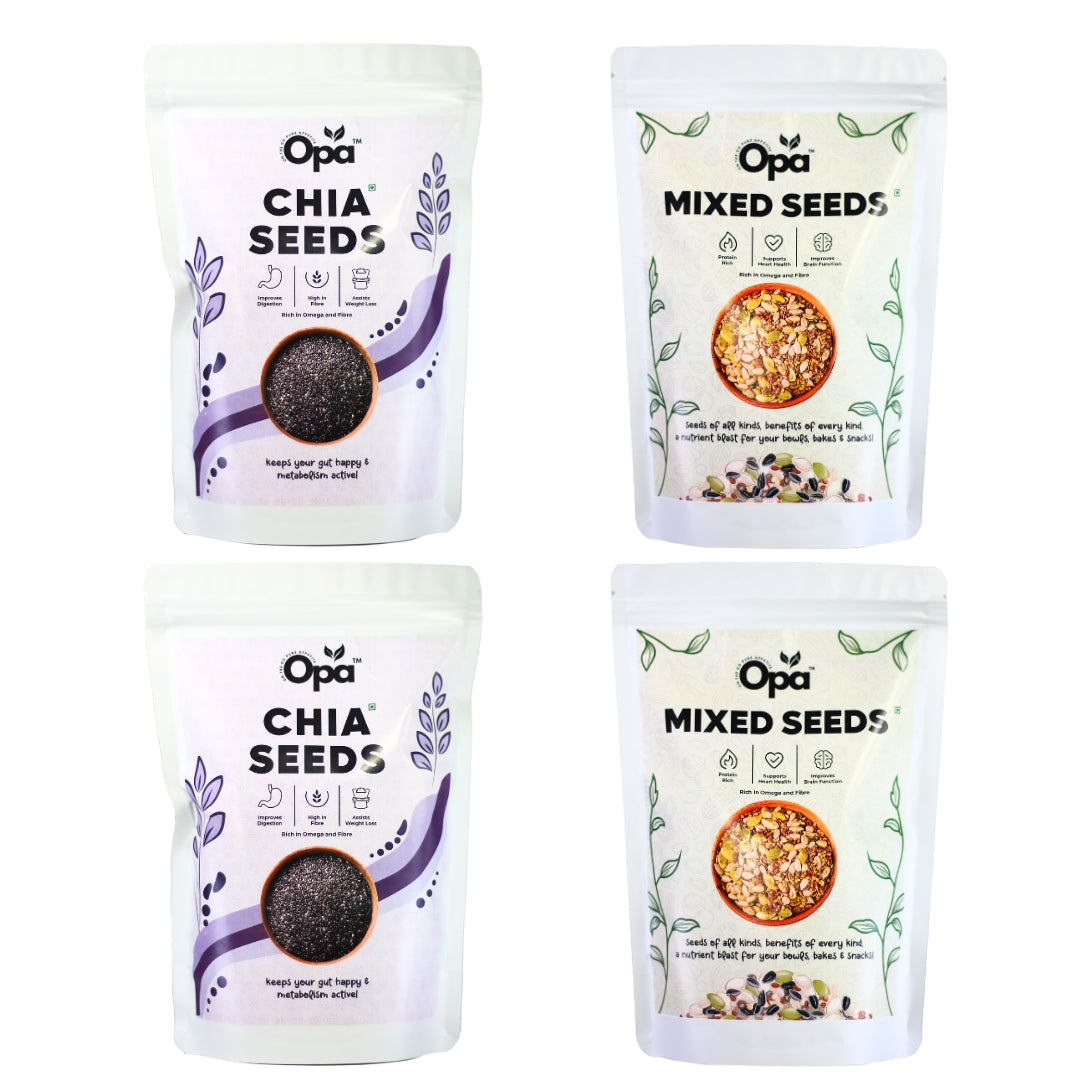 OPA Chia Seeds Mix Seeds Combo 800g (400g * 2) - Raw Seeds for Eating |Rich in Calcium, Protein & Fibre