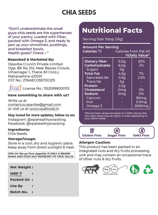 OPA Chia Seeds, Flax Seeds Combo 400g (200g * 2) - Raw Seeds for Eating |Rich in Calcium, Protein & Fibre