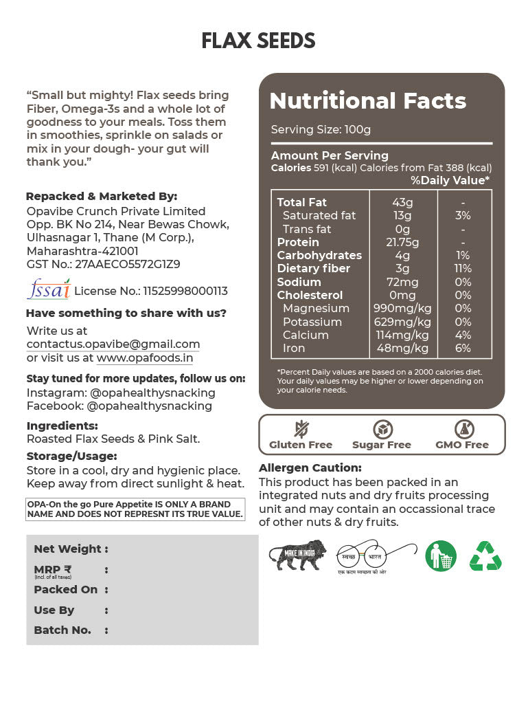OPA Chia Seeds, Flax Seeds Combo 800g (400g * 2) - Raw Seeds for Eating |Rich in Calcium, Protein & Fibre