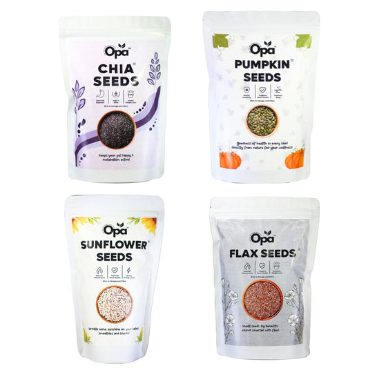 OPA Healthy Raw Seeds Combo Pack (200g*4) - Seeds for Eating Combo | Chia Seeds, Sunflower Seeds, Pumpkin Seeds & Flax Seeds