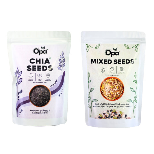 OPA Chia Seeds Mix Seeds Combo 400g (200g * 2) - Raw Seeds for Eating |Rich in Calcium, Protein & Fibre