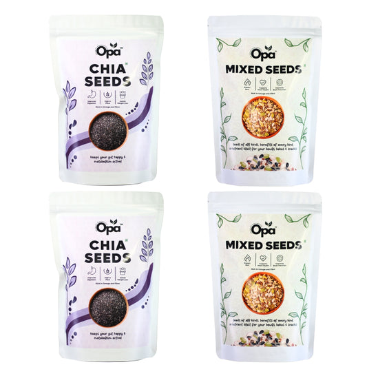OPA Chia Seeds Mix Seeds Combo 800g (400g * 2) - Raw Seeds for Eating |Rich in Calcium, Protein & Fibre