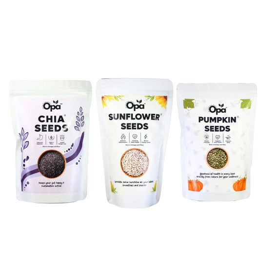 OPA Chia Seeds, Sunflower Seeds, Pumpkin Seeds, Combo 600g (200g * 3) - Raw Seeds for Eating |Rich in Calcium, Protein & Fibre