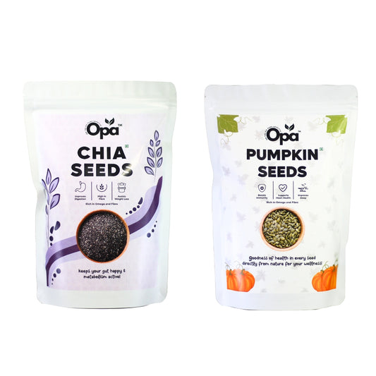 OPA Chia Seeds, Pumpkin Seeds Combo 800g (400g * 2) - Raw Seeds for Eating |Rich in Calcium, Protein & Fibre
