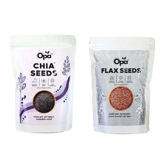 OPA Chia Seeds, Flax Seeds Combo 800g (400g * 2) - Raw Seeds for Eating |Rich in Calcium, Protein & Fibre