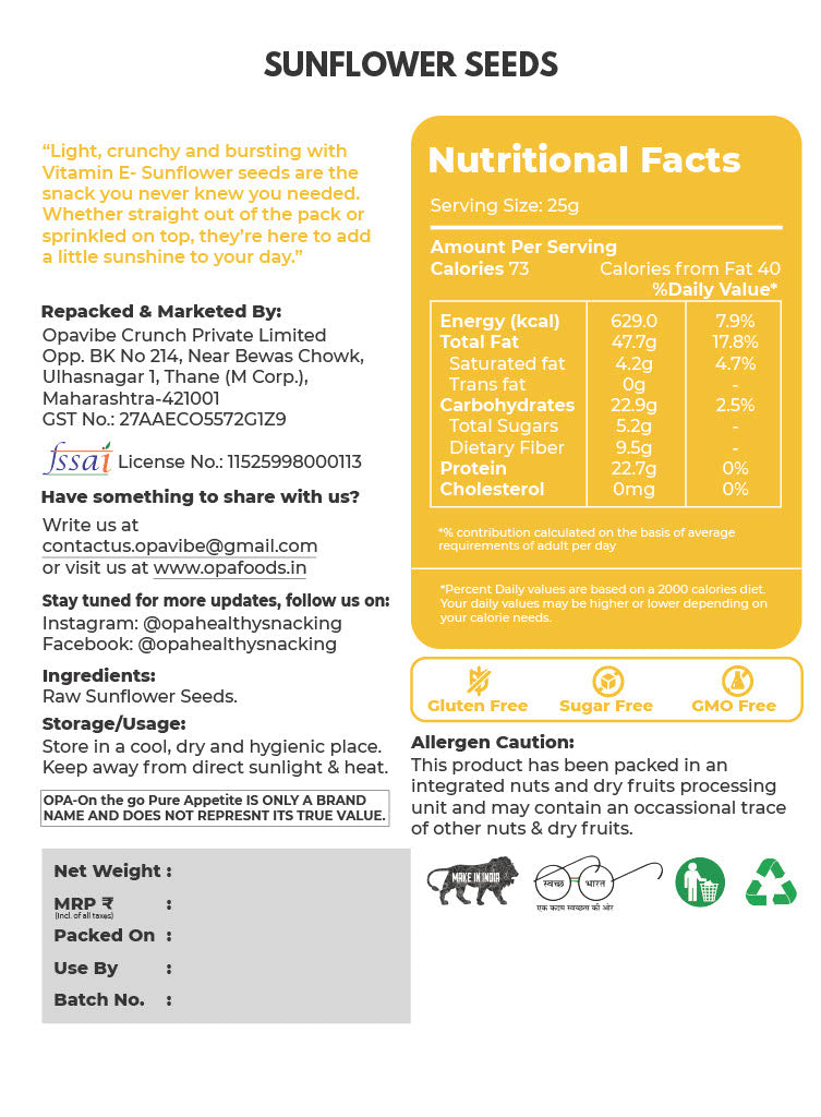 OPA Chia Seeds, Sunflower Seeds, Pumpkin Seeds, Combo 600g (200g * 3) - Raw Seeds for Eating |Rich in Calcium, Protein & Fibre