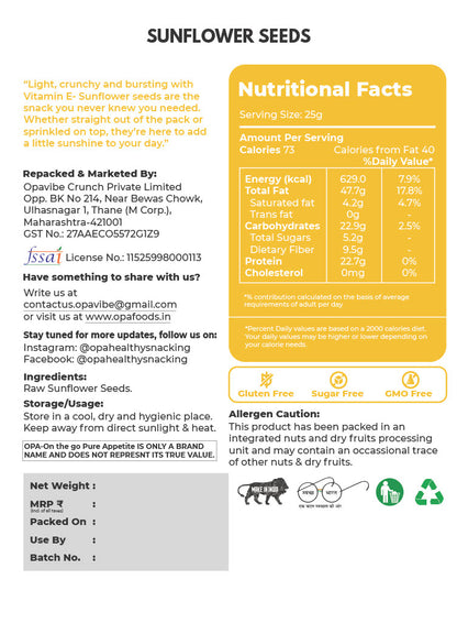 OPA Chia Seeds, Sunflower Seeds, Pumpkin Seeds, Combo 600g (200g * 3) - Raw Seeds for Eating |Rich in Calcium, Protein & Fibre