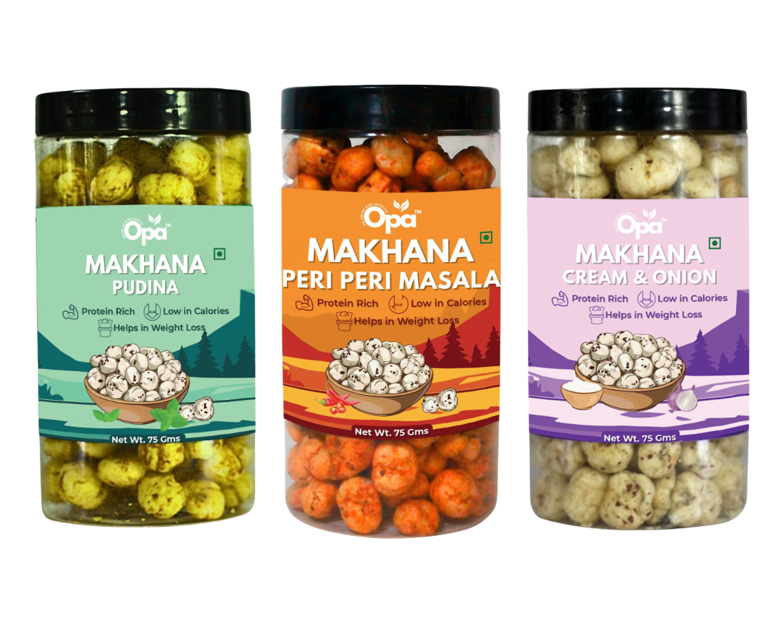 Makhana Peri Peri, Pudina, Cream and Onion | Pack of 3 | 225G