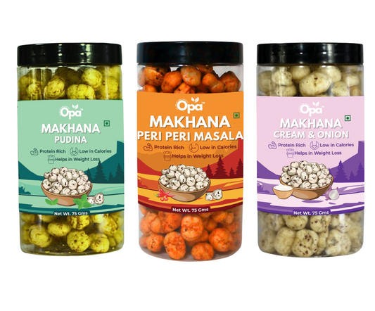 Makhana Peri Peri, Pudina, Cream and Onion | Pack of 3 | 225G